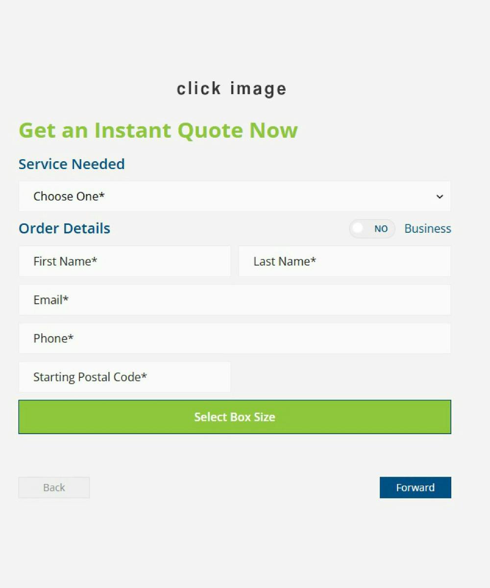 Image of the get a quote form on My Store It Box website
